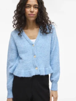 Vila Damen Strickjacke mit Wolle - VIDoris in hellblau