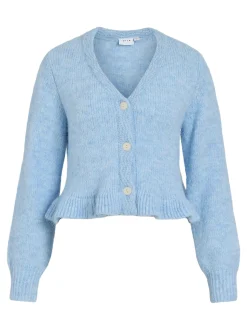 Vila Damen Strickjacke mit Wolle - VIDoris in hellblau