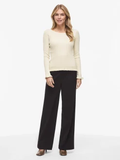 Vila Damen Strickshirt - Belia in beige - Ärmel: langarm