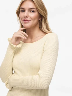 Vila Damen Strickshirt - Belia in beige - Ärmel: langarm