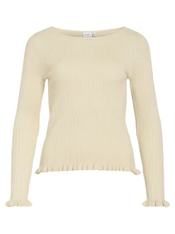 Vila Damen Strickshirt - Belia in beige - Ärmel: langarm