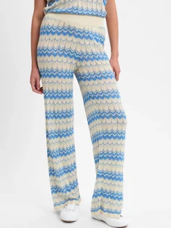 Vila Damen Weite Hose - VIEmber Glitter in sand blau