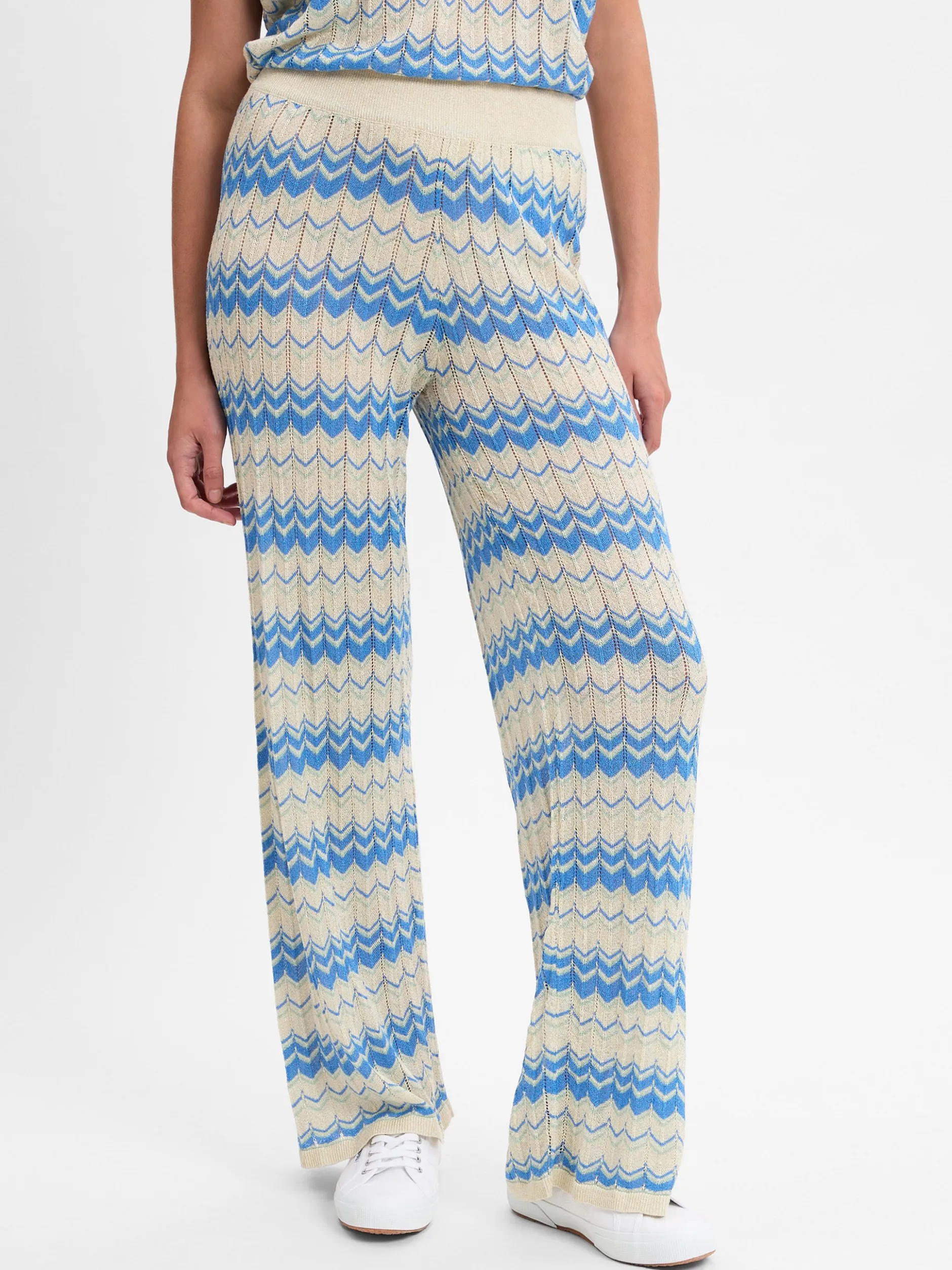 Vila Damen Weite Hose - VIEmber Glitter in sand blau