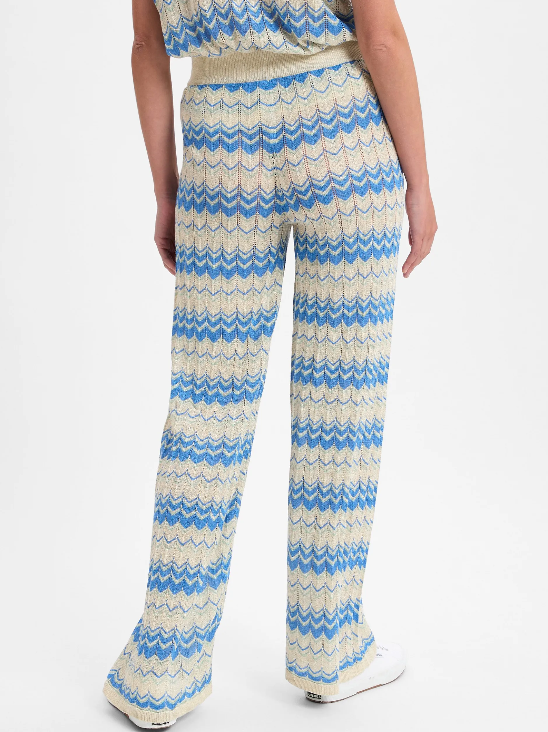 Vila Damen Weite Hose - VIEmber Glitter in sand blau
