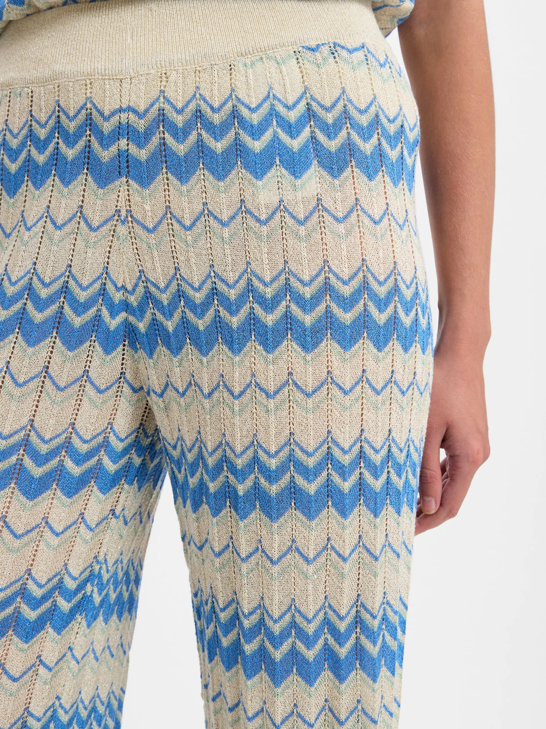 Vila Damen Weite Hose - VIEmber Glitter in sand blau