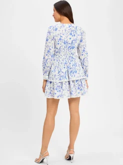 Y.A.S Damen Freizeitkleid in weiß blau - Ärmel: langarm