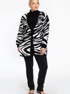 YOEK Damen Strickjacke in schwarz weiß