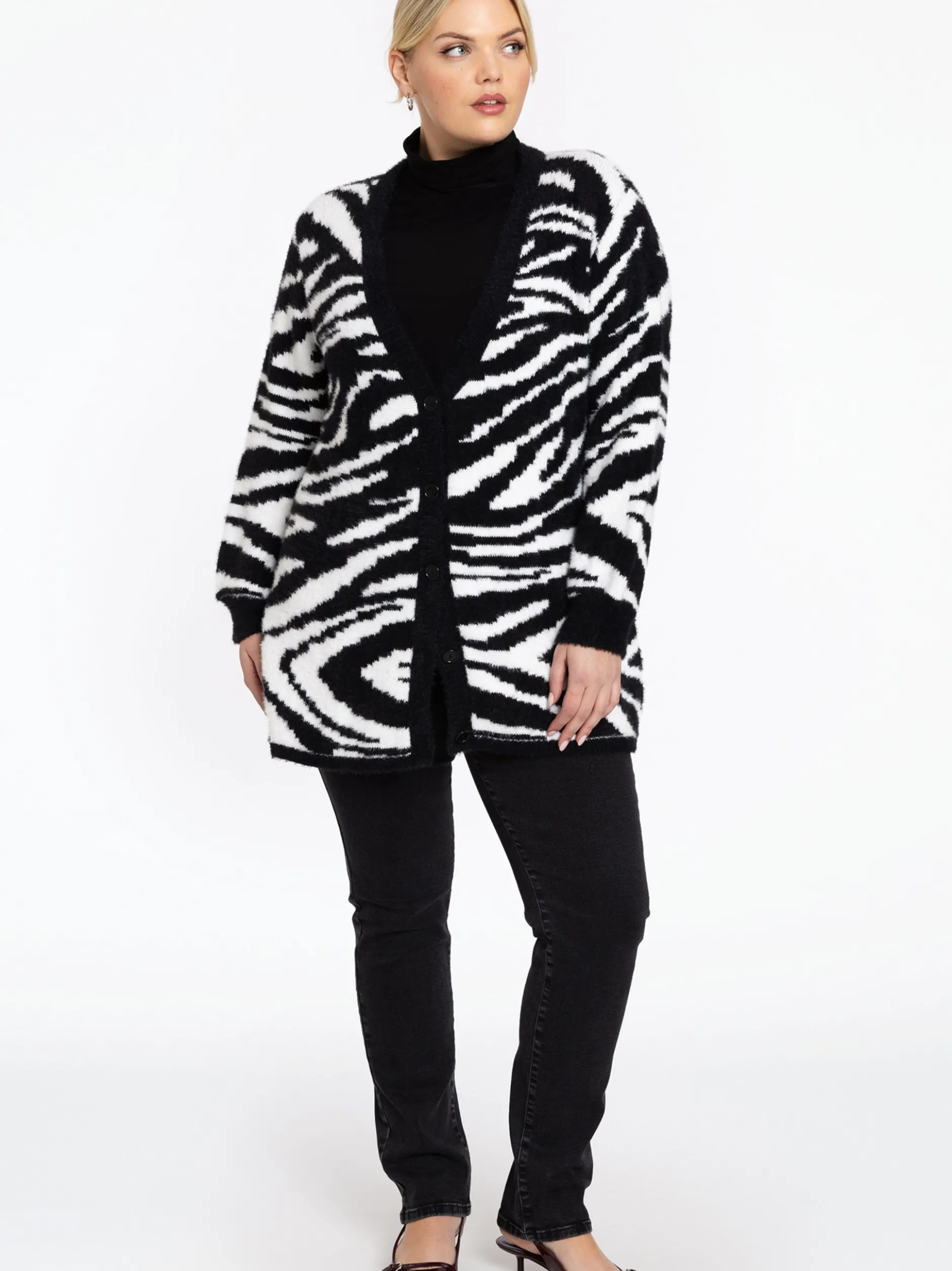 YOEK Damen Strickjacke in schwarz weiß