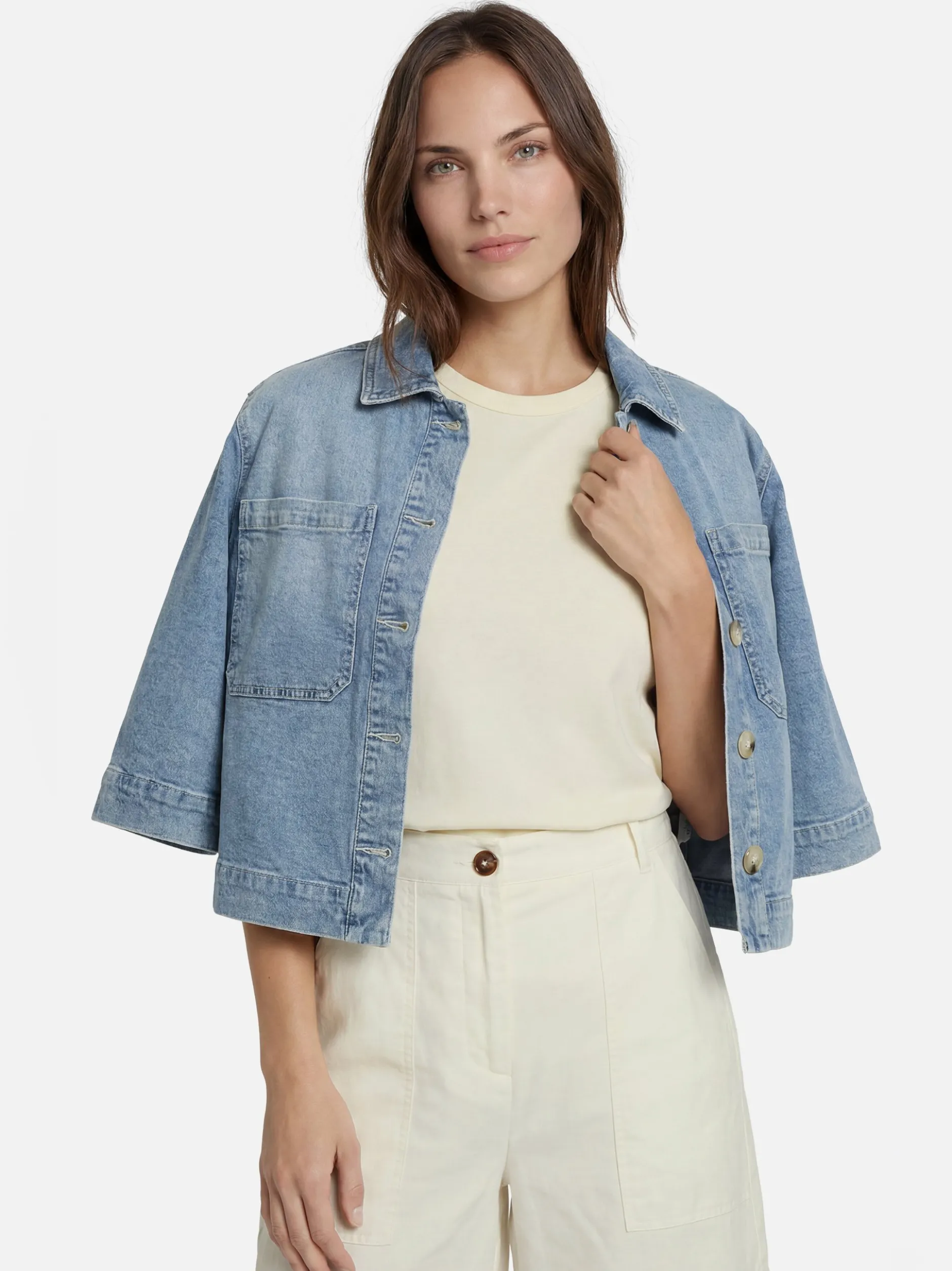 zero Damen Jeanshemd in denim - Ärmel: 3/4 Arm