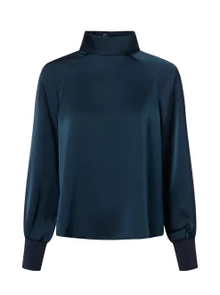 zero Damen Satinbluse in marine - Ausschnitt: Stehkragen