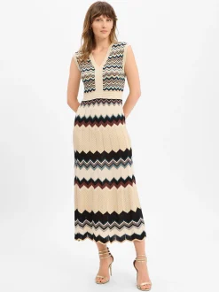 zero Damen Strickkleid in beige mehrfarbig - Länge: lang