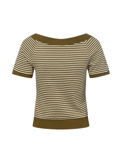 zero Damen T-Shirt in khaki weiß - Ausschnitt: Rundhals