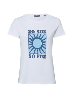 zero Damen T-Shirt in weiß blau - Ausschnitt: Rundhals